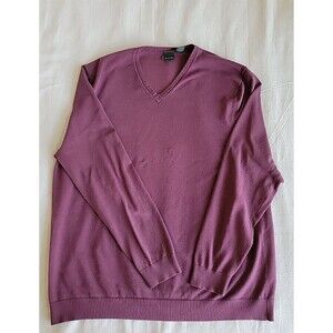 Marshall Fields Mens XL V Neck Sweater  Pullover Purple Silk Blend Tight Knit